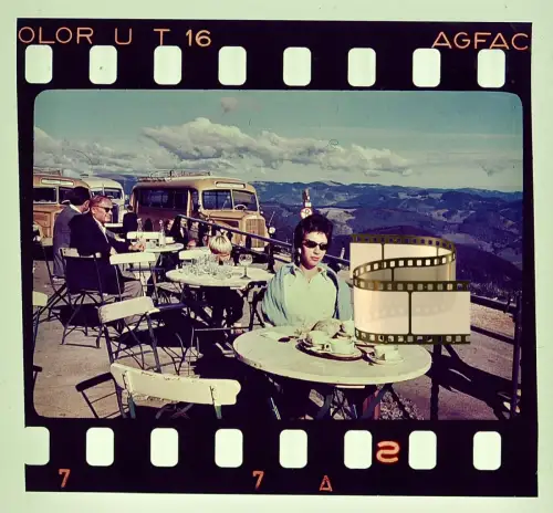Orig. Agfacolor Dia - Sonnenterrasse Belchenhauses - Belchen Schwarzwald Omnibus