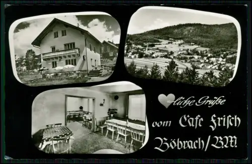 Foto AK - Böbrach Lkr. Regen - Café Frisch Haus Gastraum und Ortspanorama