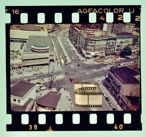 Agfacolor Dia - Luftbild Berlin DDR Alexanderplatz Mercedes + Berolina-Haus uvm.