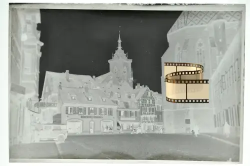 Orig. Negativ 9x6 - Colmar Elsass Dominikanerplatz Geschäft Menegoz Zurcher 1940