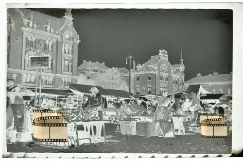 Orig. Negativ 9x6 - Saarbrücken Neumarkt Markttreiben Saalbau Verbotsschild 1940