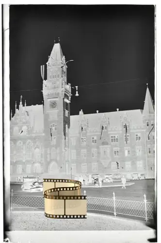 Orig. Negativ 9x6 - Saarbrücken Rathaus St. Johann am Markt festliche Beflaggung