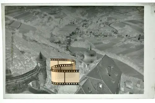 Orig. Negativ 9x6 - Burg Vianden in Luxemburg - mit Blick auf Dorf im Tal 1940