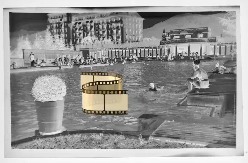 2x Orig. Negativ 7x5 - im Saarland - Freibad Badeanstalt Schwimmbad - um 1940