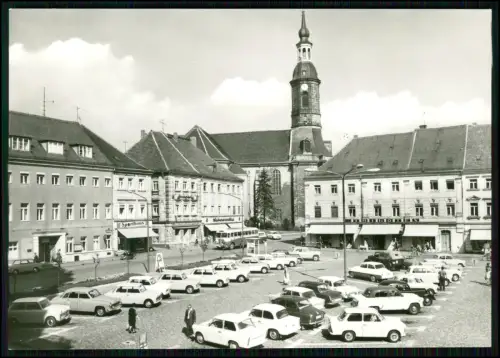 Foto AK- Großenhain Karl Marx Platz Stadtzentrum Kirche Autos Trabant Marktplatz