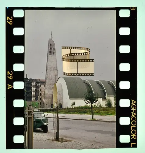 2x Agfacolor Dia Berlin Charlottenburg St Canisius Kirche Reinhard Hofbauer 1958