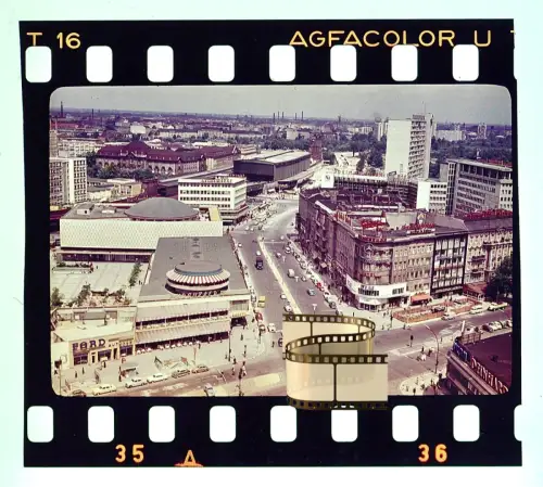 Agfacolor Dia - Luftbild Berlin DDR Alexanderplatz Mercedes + Berolina-Haus uvm.