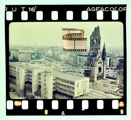 Agfacolor Dia- Berlin Luftbild Breitscheidplatz Gedächtniskirche Zoofenster 1956