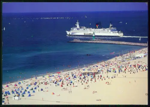 AK 17x12cm - Warnemünde Strand Ostsee - Fähre Scandlines Mole Hafen Segelboote