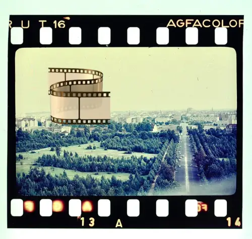Agfacolor Dia- Berlin Luftbild Tiergarten Blick Siegessäule Hofjägerallee 1950er