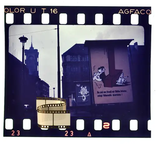 Agfacolor Dia - Berlin Rotes Rathaus Propagandaplakat - gegen Franz Josef Strauß