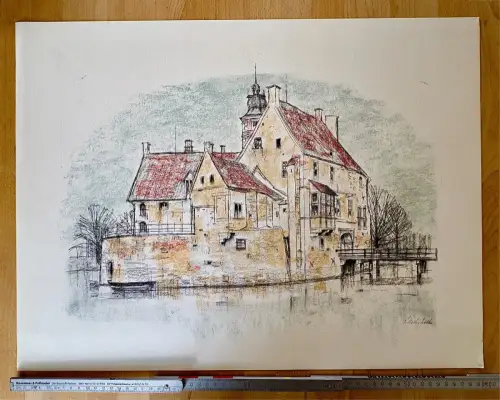 Paul Westerfrölke signiert - Zeichnung Druck 60x45  Lüdinghausen Burg Vischering
