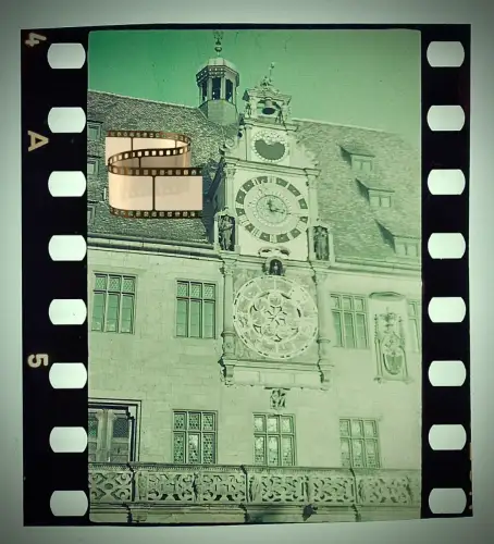 Agfacolor Dia - Heilbronn BW - Rathaus astronomische Uhr Fassade - 1950er Jahre