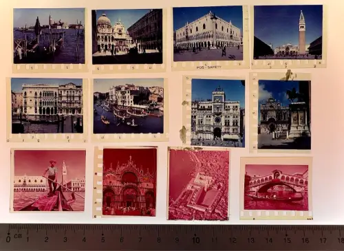 12x alte Farb-Dia Italien Venedig - Markusplatz Rialtobrücke Canal Grande 1950er