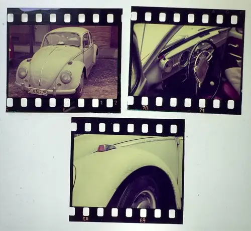 3x alt Farbdia - VW Käfer Volkswagen Oldtimer Innenraum Kotflügel Blinker 1960er
