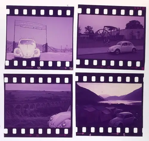 4x alt Farbdia- VW Käfer Volkswagen Camping De Lakens Holland Viadukt See 1960er