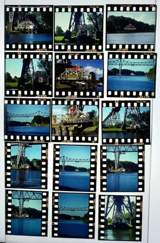 15x Farbdia - Rendsburg Schwebefähre unter Eisenbahnhochbrücke Nord Ostsee Kanal