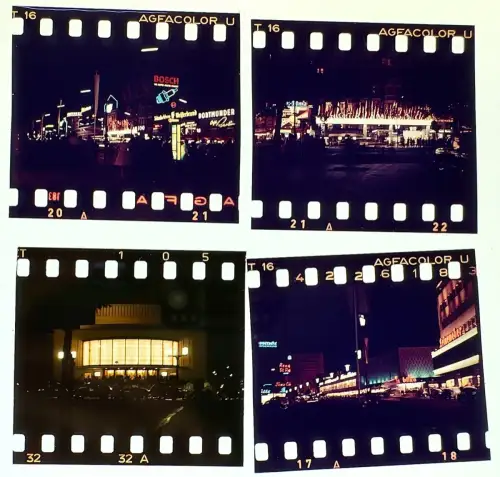4x Farbdia - Berlin bei Nacht Kurfürstendamm Bosch Kino Neonreklame uvm. 1950er