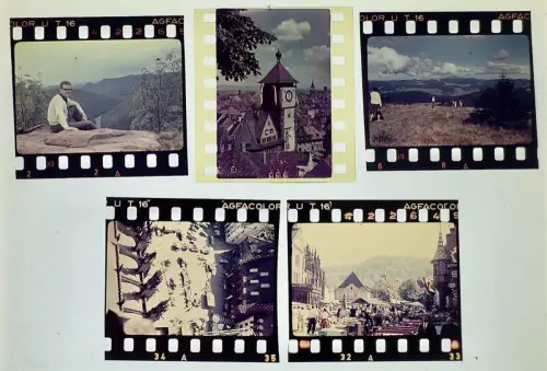 5x Farbdias - Freiburg Schwarzwald Belchen Pfälzer Wald Markt Schwabentor 1950er