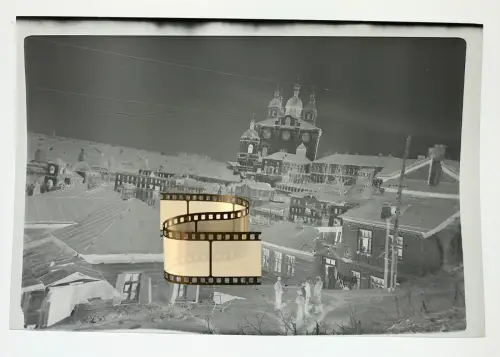 6x Orig. Negativ 6x9cm - Wehrmacht deutsche Soldaten - Russland Dorf Kathedrale