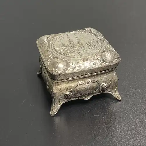 Deckeldose BREMEN um 1930 Metallguss 5,5 x 5,5 x 4 cm