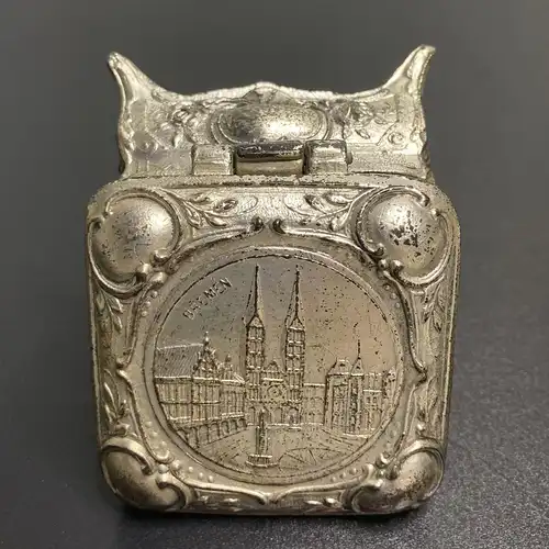 Deckeldose BREMEN um 1930 Metallguss 5,5 x 5,5 x 4 cm