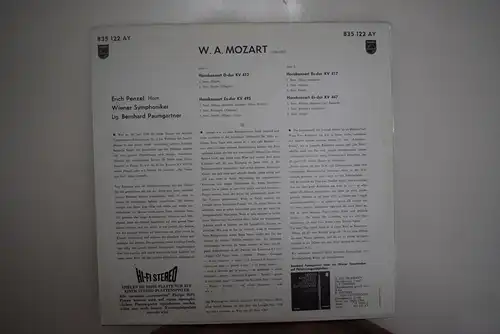 Mozart, Erich Penzel, Bernhard Paumgartner, Die Wiener Symphoniker ‎– Hornkonzerte D-Dur KV 412, Es-Dur KV 495, Es-Dur KV 417, Es-Dur KV 447