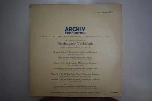  Georg Philipp Telemann – 2 Konzerte Für Trompete - 2 Quartette "Historische Archiv Aufnahme von 1958"