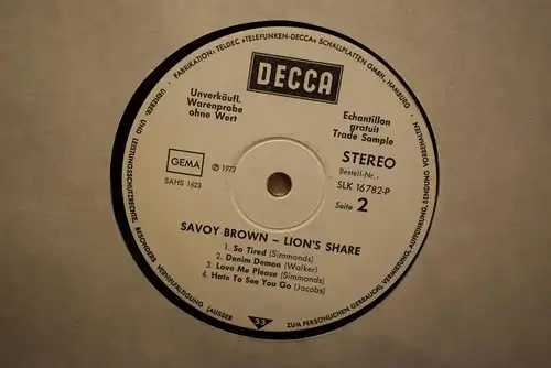 Savoy Brown ‎– Lion's Share "Seltene Decca Promo Version , Sammlerstück in Top Zustand "