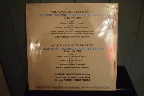 Mozart - Christian Ferras, Das Conservatoire-Orchester Paris, André Vandernoot ‎– Violinkonzerte Nr. 4 D-Dur KV 218 Und Nr.5 A-Dur KV 219