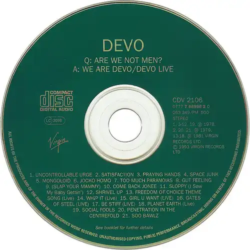 Devo ‎– Q: Are We Not Men? A: We Are Devo / Devo Live