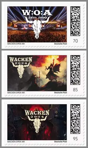 DEUTSCHE POST 2024 ** 3 Werte Open Air Wacken O:A:W Limitierte Sonderedition selbstklebend