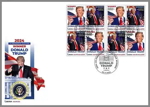 LIBERIA 2024 FDC KB Donald Trump gewinnt Präsidentenwahl 2024 mit Stempel 05.11.2024