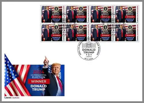 LIBERIA 2024 FDC KB Donald Trump gewinnt Präsidentenwahl 2024 mit Stempel 05.11.2024