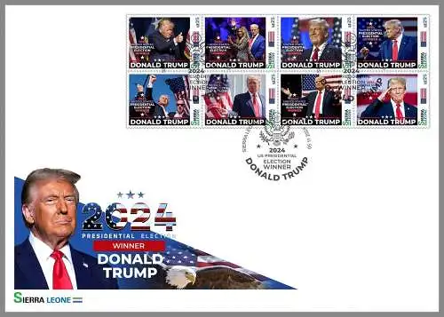 SIERRA LEONE 2024 FDC KB Donald Trump gewinnt Präsidentenwahl 2024 mit Stempel 05.11.2024