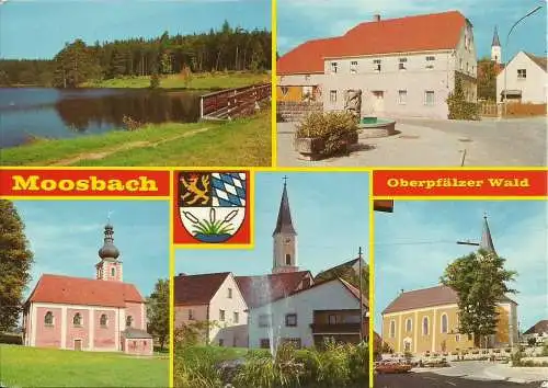 [Echtfotokarte farbig] AK Moosbach, Oberpfalz, 5 Ansichten + Wappen. 