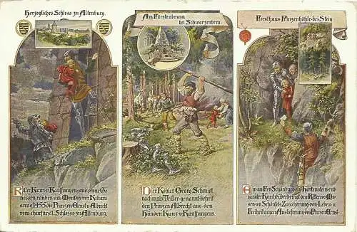 [Echtfotokarte farbig] AK Altenburg Sage Prinzenraub Mehrbild color ~1910. 