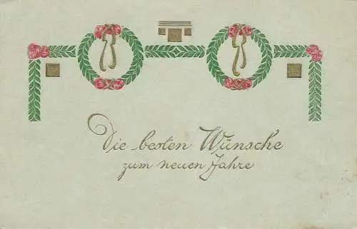 [Glückwunschkarte] AK Neujahr Zierschleife Präge- & Golddruck color 1906. 