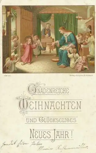 [Glückwunschkarte] AK Weihnachten Neujahr Hl. Familie Jesuskind Engel. 