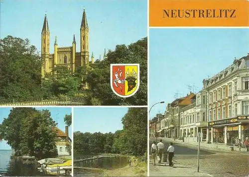 [Echtfotokarte farbig] AK Neustrelitz Mehrbild Firma Farbfoto DDR 1989. 