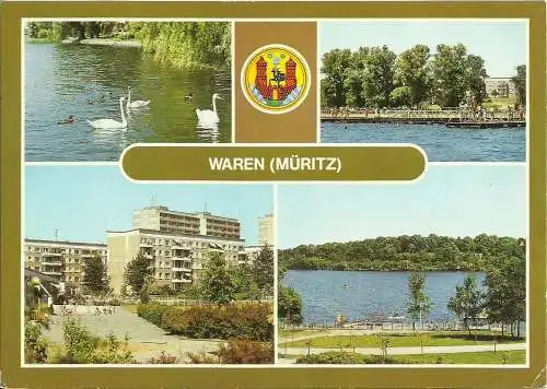 [Echtfotokarte farbig] AK Waren Müritz Mehrbild Farbfoto  DDR 1987. 