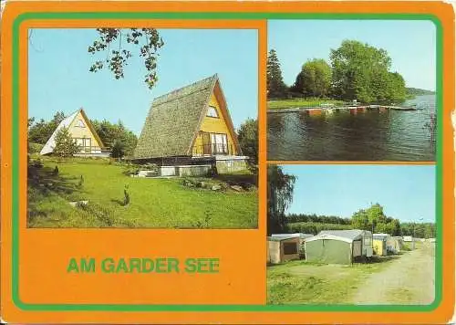 [Echtfotokarte farbig] AK Lohmen Güstrow Garder See Mehrbild mit Camping Farbfoto DDR 1984. 