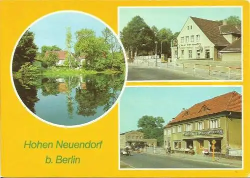 [Echtfotokarte farbig] AK Hohen Neuendorf Oranienburg Mehrbild Motorrad mit Beiwagen DDR 1981. 