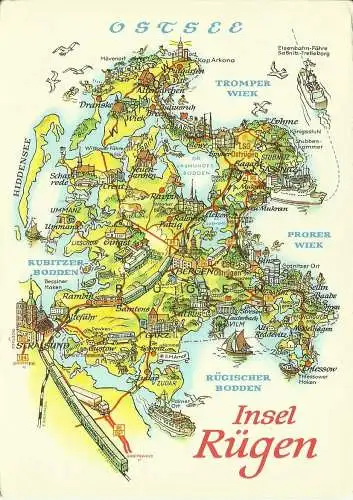 [Echtfotokarte farbig] AK Landkarte Insel Rügen DDR 1980. 