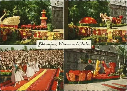 [Echtfotokarte farbig] AK Wiesmoor Blütenfest 4 Bilder color. 