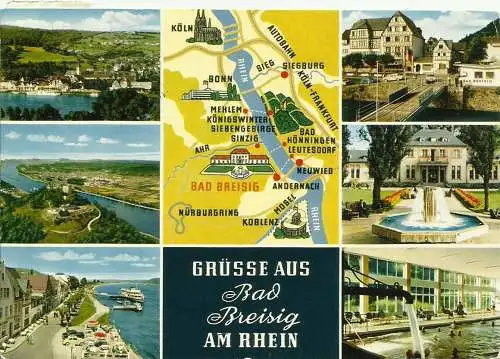 [Echtfotokarte farbig] AK Bad Breisig Mehrbild + Landkarte color 1977. 