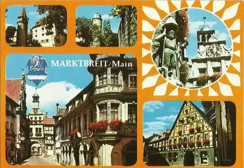[Echtfotokarte farbig] AK Marktbreit am Main Mehrbild mit Ritter/Roland Farbfoto 1970. 