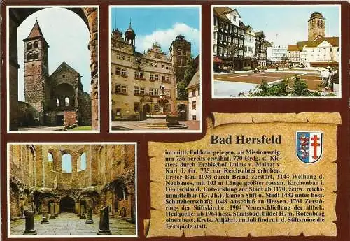 [Echtfotokarte farbig] 2 Farbfoto-Ansichtskarten Bad Hersfeld Mehrbilder + Chronik. 