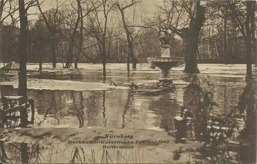 [Echtfotokarte schwarz/weiß] 5 AKs Nürnberg Hochwasserkatastrophe 1909. 