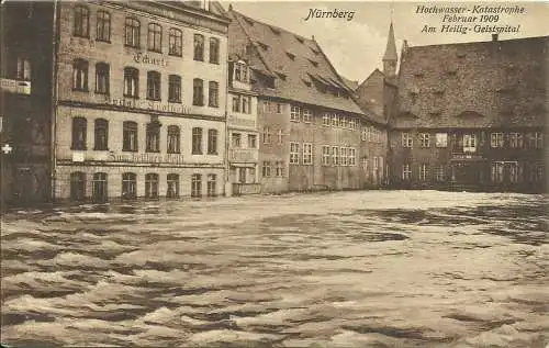 [Echtfotokarte schwarz/weiß] 5 AKs Nürnberg Hochwasserkatastrophe 1909. 